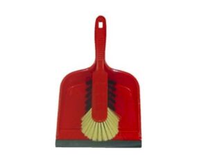 Stoffer en blik, kunststof blauw/rood