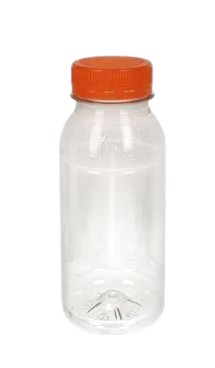 Sapflesje + dop oranje 250cc 38mm transp, per 200 stuks