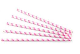 Drinkrietje Papier Ø 8 mm · 24 cm roze/wit, 100 stuks